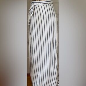 Japna White Blue Striped Print Full Wrap Midi Skirt With Shorts Underneath M